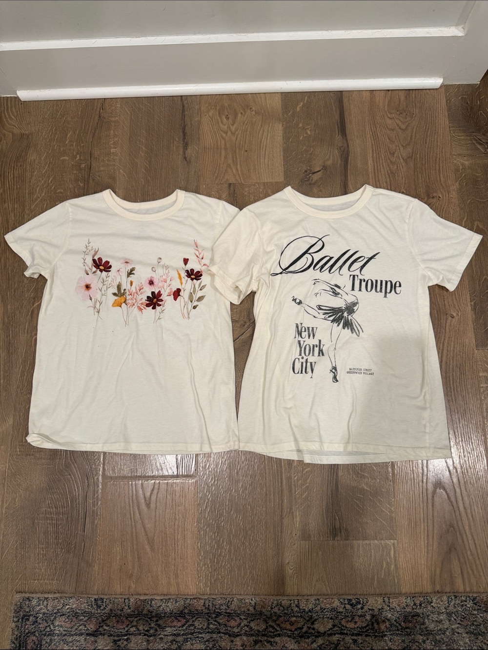 Zoe + Liv Cream Kids Tee Set - Floral & Ballet Graphics